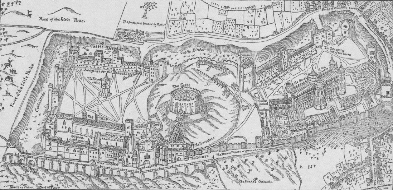 Vue de Windsor Castle par Norden, 1607, 1895 - John Norden