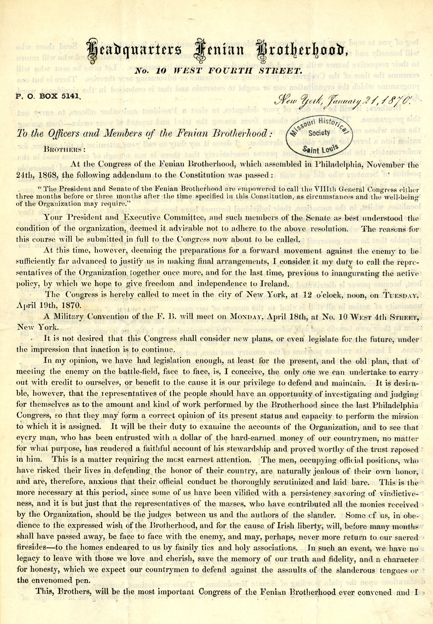 Lettre circulaire de John O