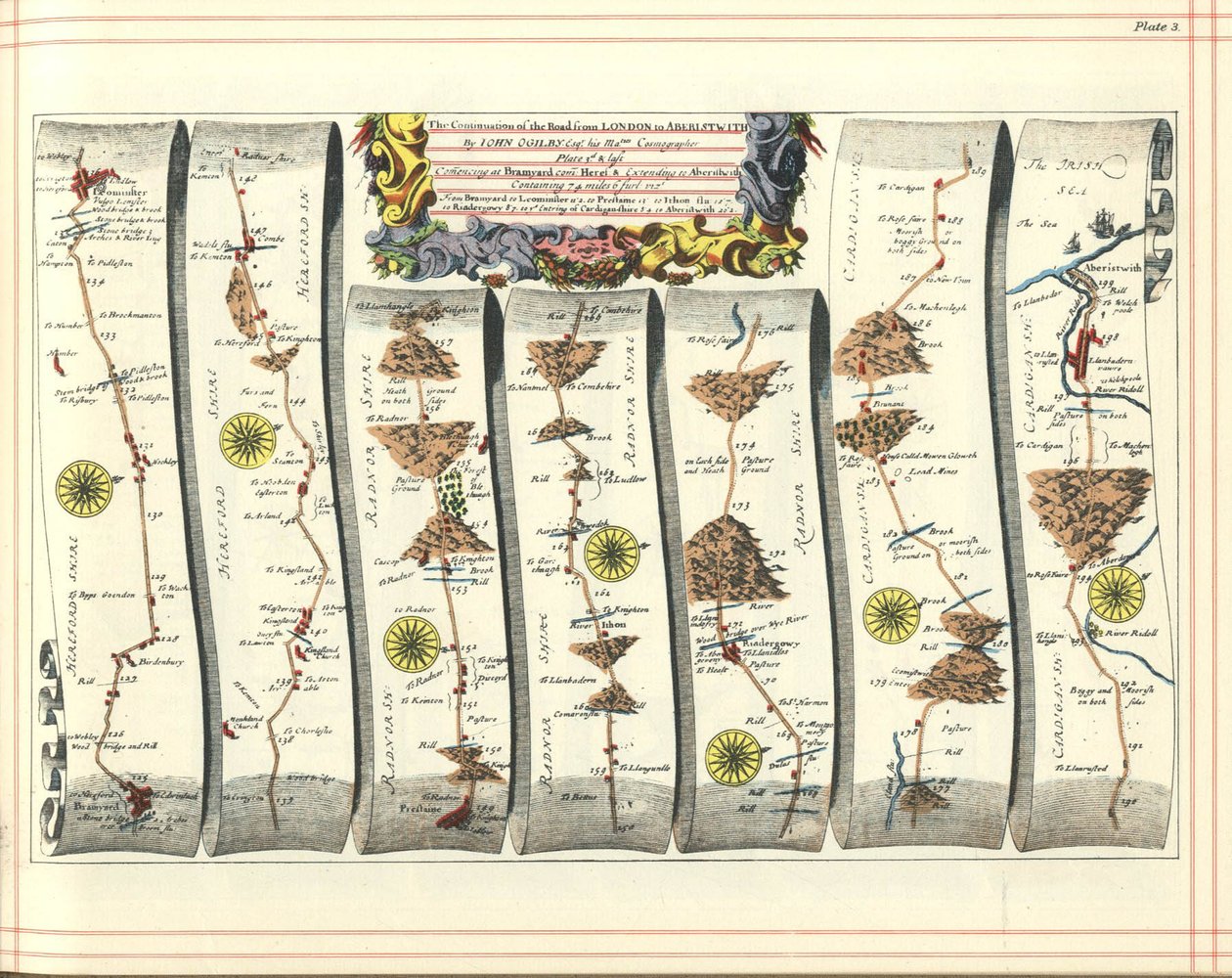 Atlas Britannia : La continuation de la route de Londres à Aberystwyth, 1675 - John Ogilby