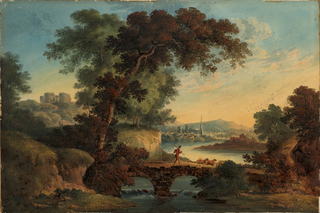 Paysage avec château et pont, vers 1808-20 - John Oldfield
