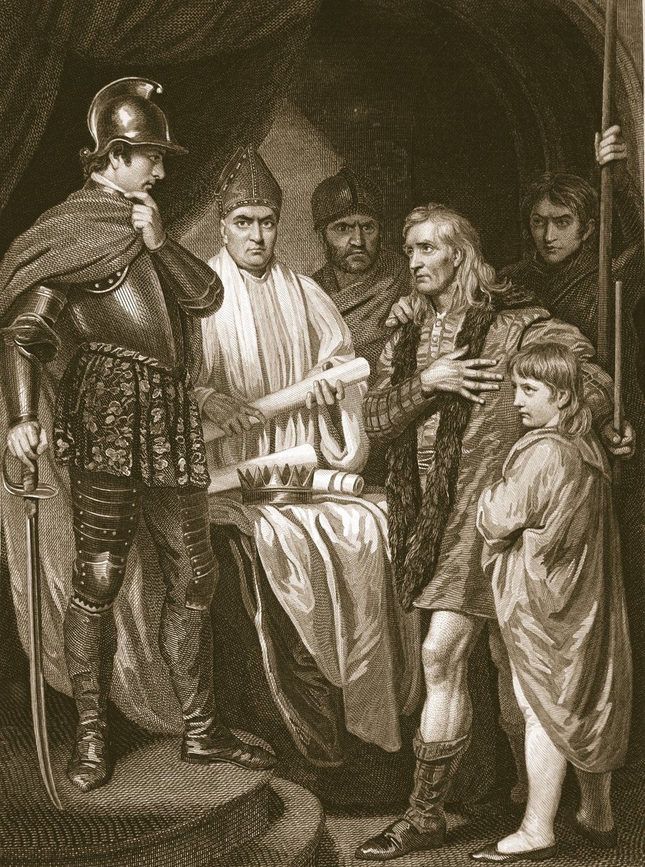 Baliol rendant sa couronne à Édouard Ier, gravé par J. Parker, illustration de 