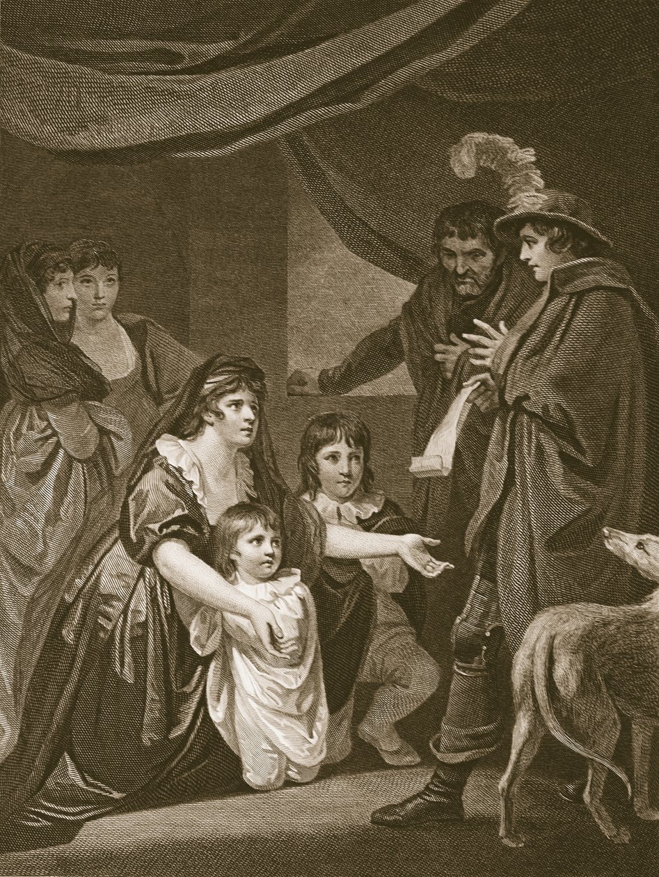 Lady Elizabeth Grey suppliant Édouard IV de protéger ses enfants, gravé par W. Bromley, illustration de 