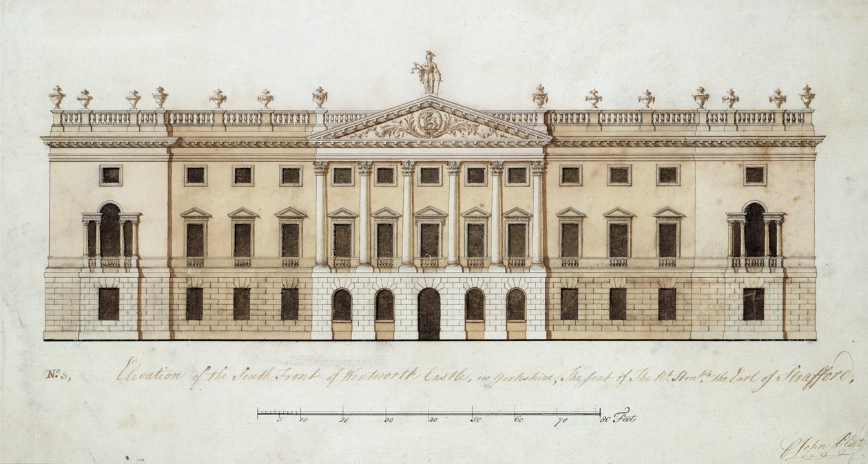 Château de Wentworth, conception pour la façade sud, vers 1760 - John Platt