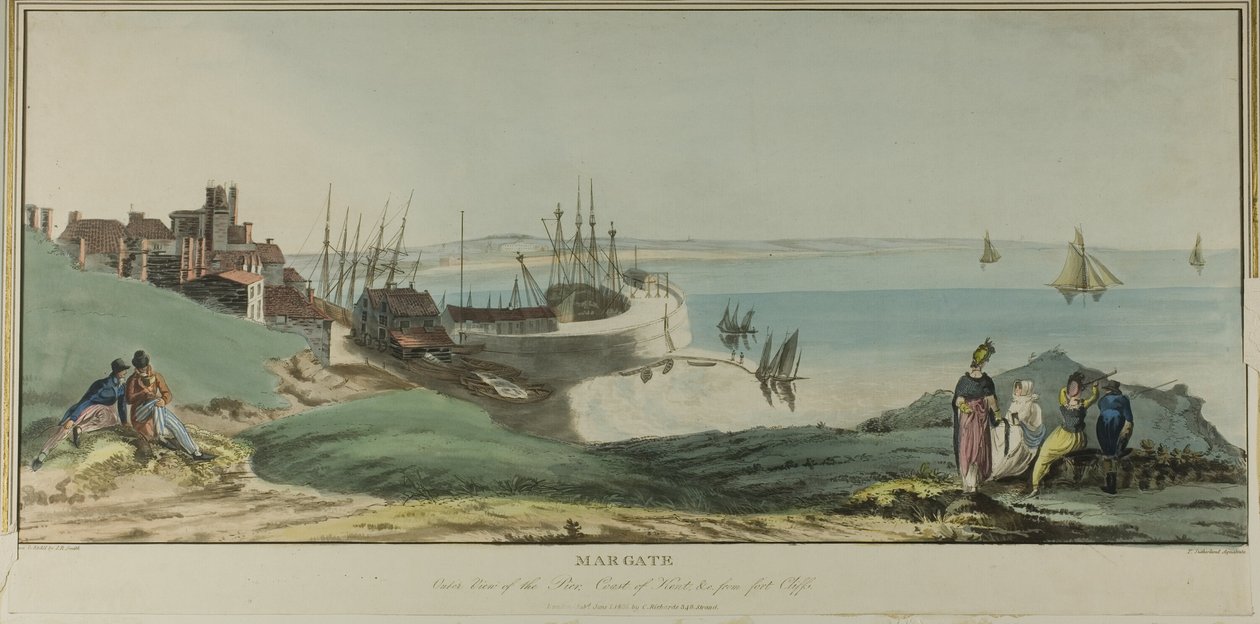 Margate, vue extérieure de la jetée, côte du Kent, et des falaises du fort - John Raphael Smith