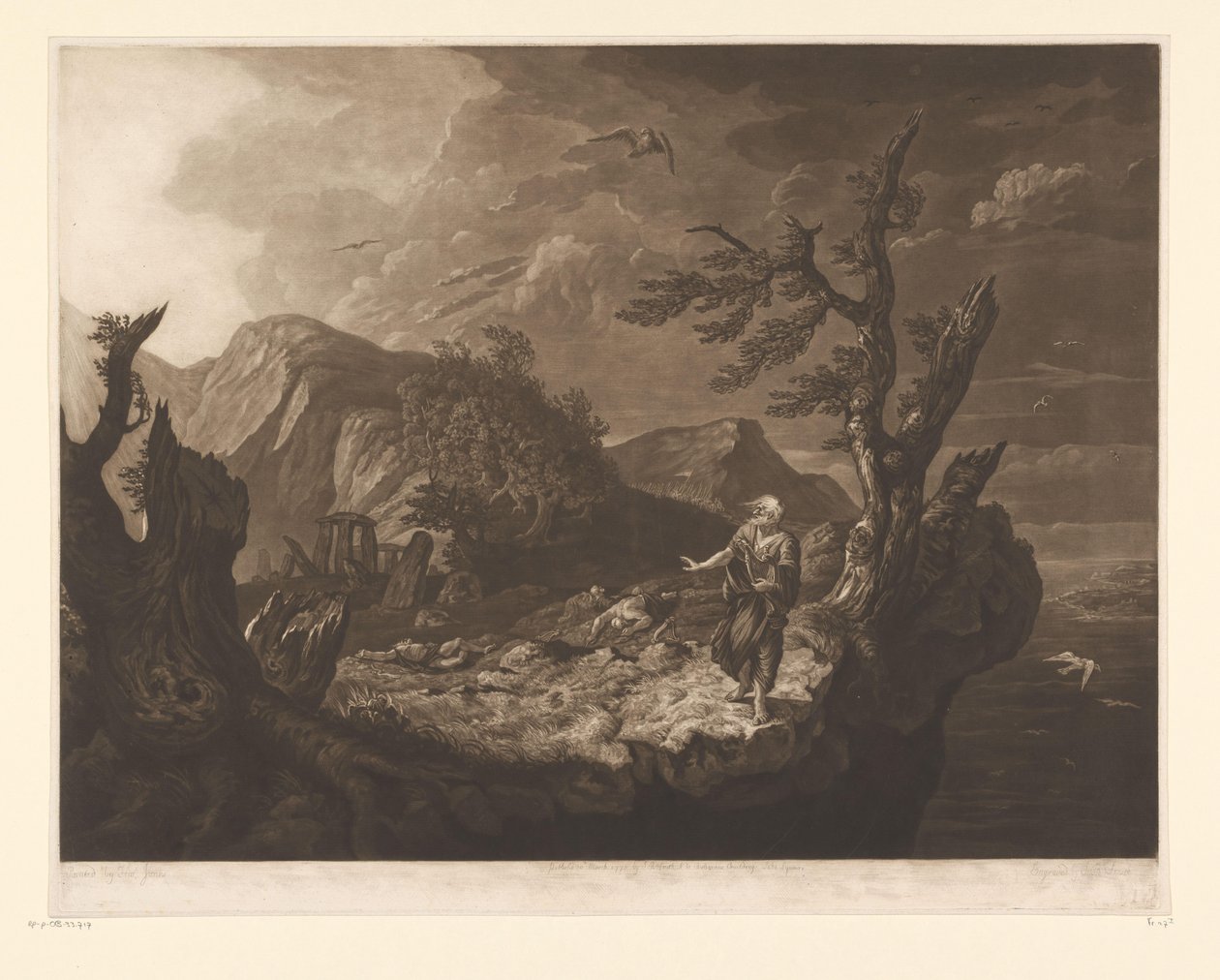 Paysage orageux avec barde au bord d