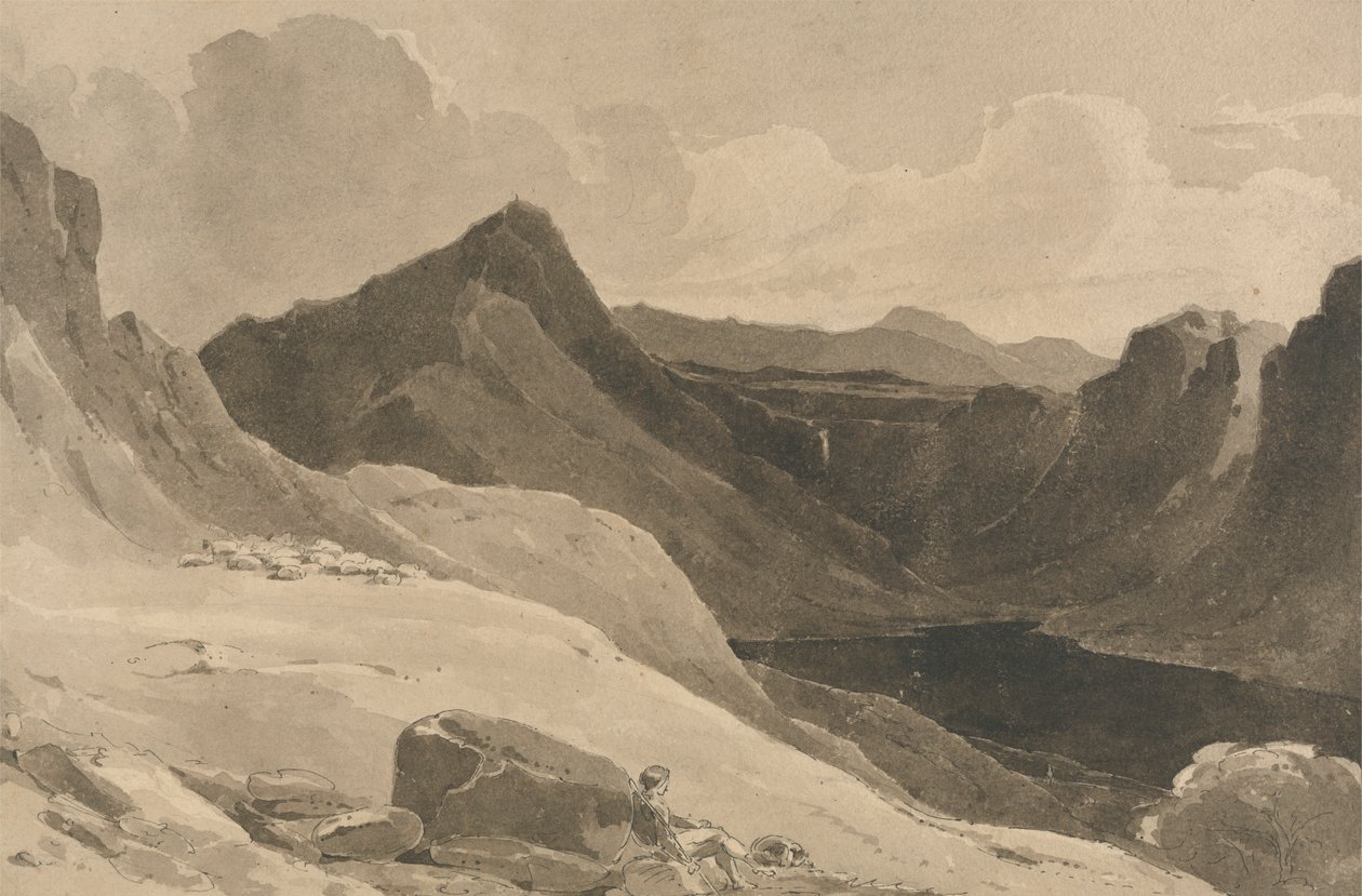 Paysage de montagne avec un berger - John Renton