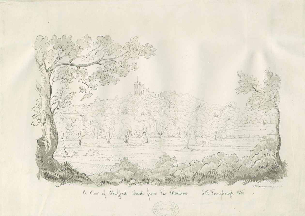 Château de Stafford - Vue est : dessin à la plume et au sépia - John Robert Fernyhough