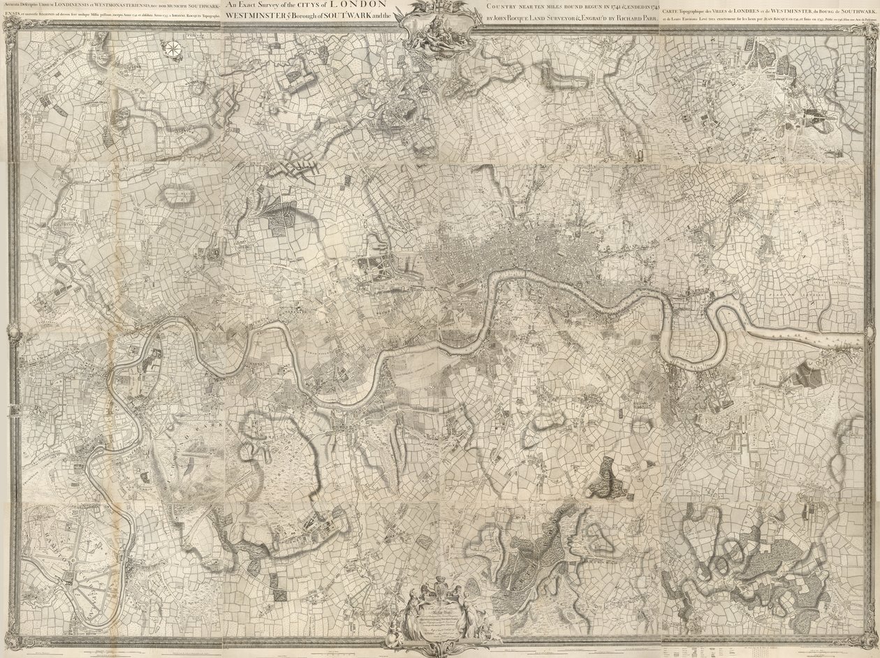 Un relevé exact des villes de Londres, Westminster, le Borough de Southwark, et le pays à dix miles à la ronde - John Rocque