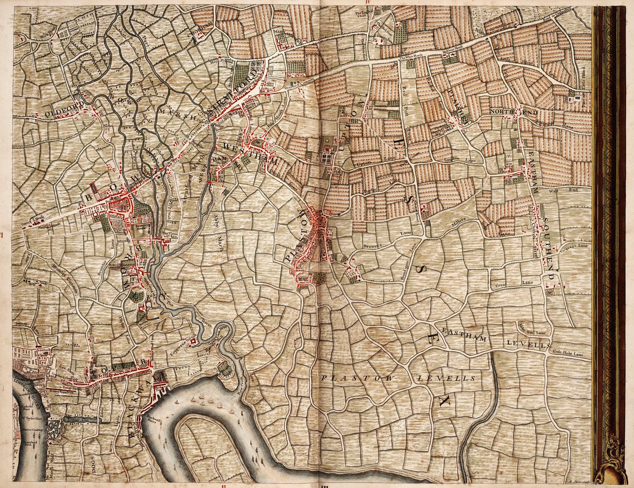 Carte de Bow, Stratford, Blackwall et Plaistow - John Rocque