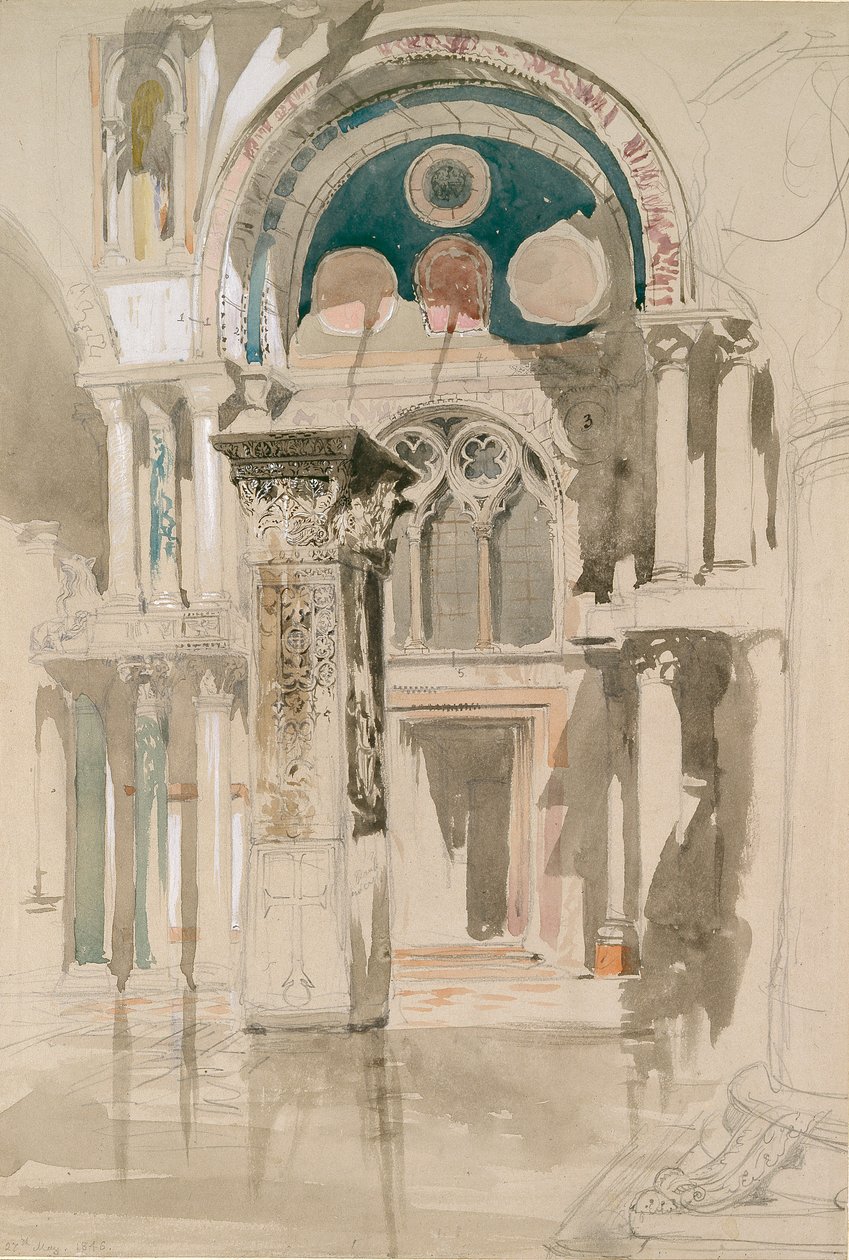 Partie de la basilique Saint-Marc, Venise : croquis après la pluie - John Ruskin