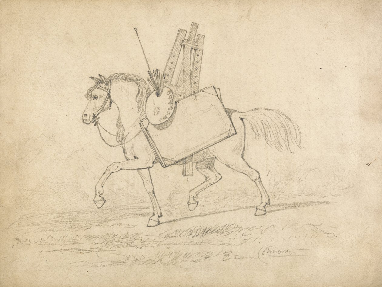 Un cheval chargé de matériel d