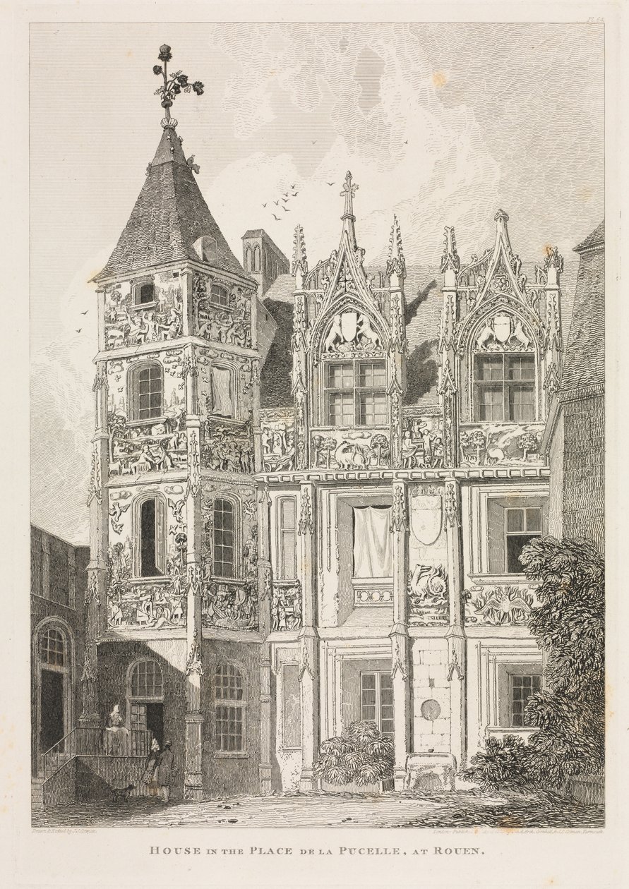 Antiquités architecturales de Normandie Vol. II, Pl. 64 : Maison sur la Place de la Pucelle, à Rouen - John Sell Cotman