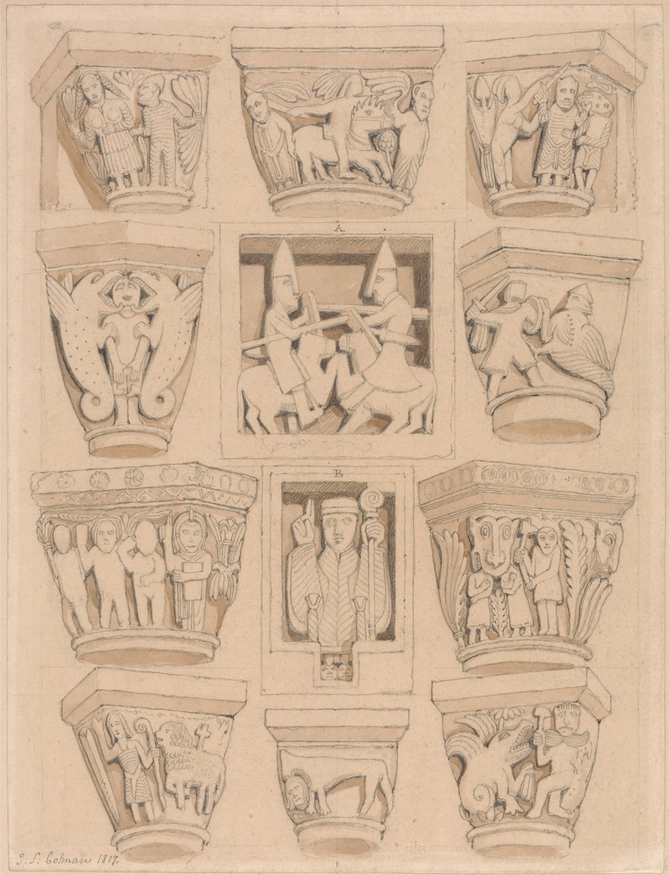 Chapiteaux et bas-reliefs A & B dans l