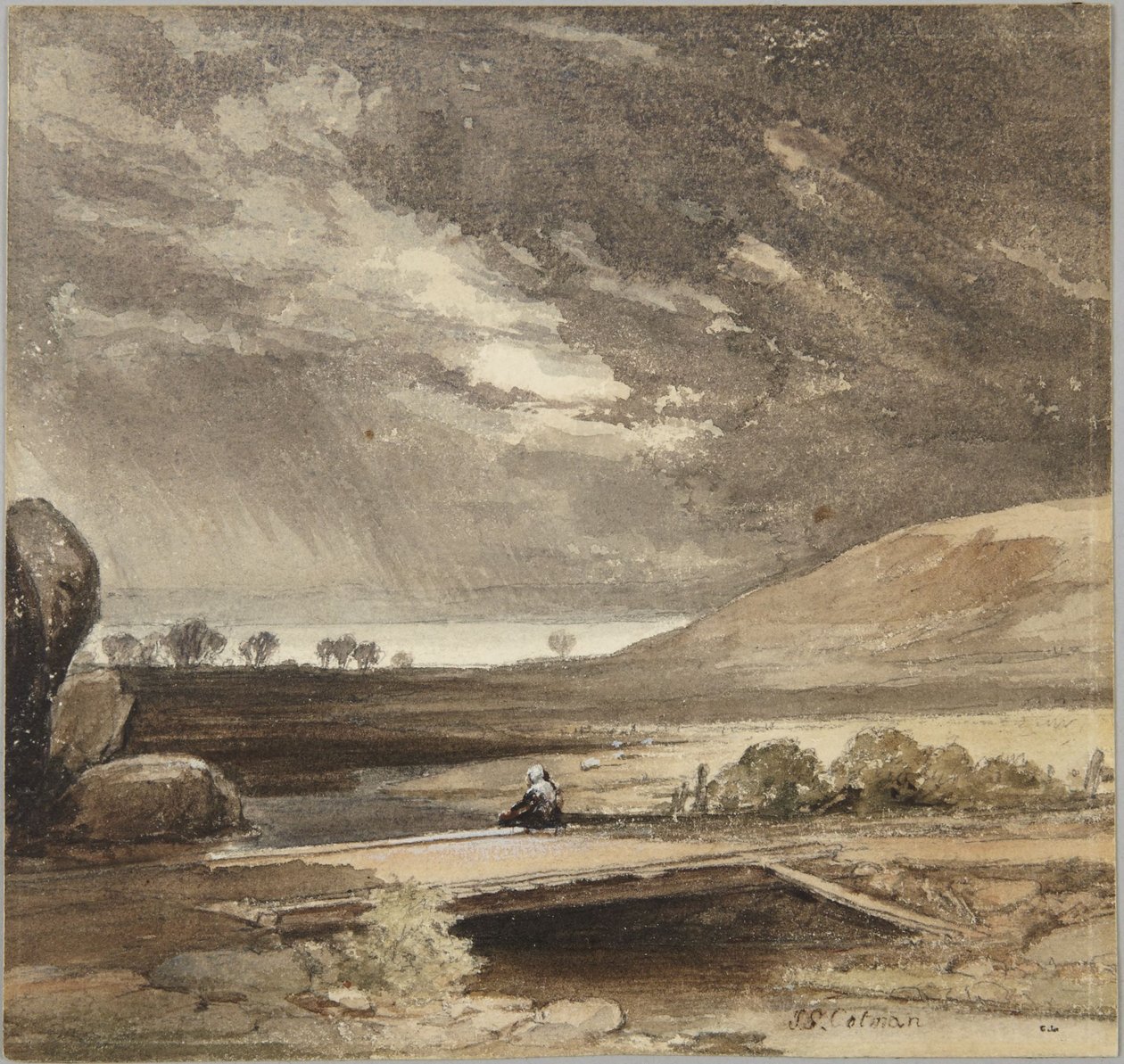 Paysage avec nuages orageux et pont - John Sell Cotman
