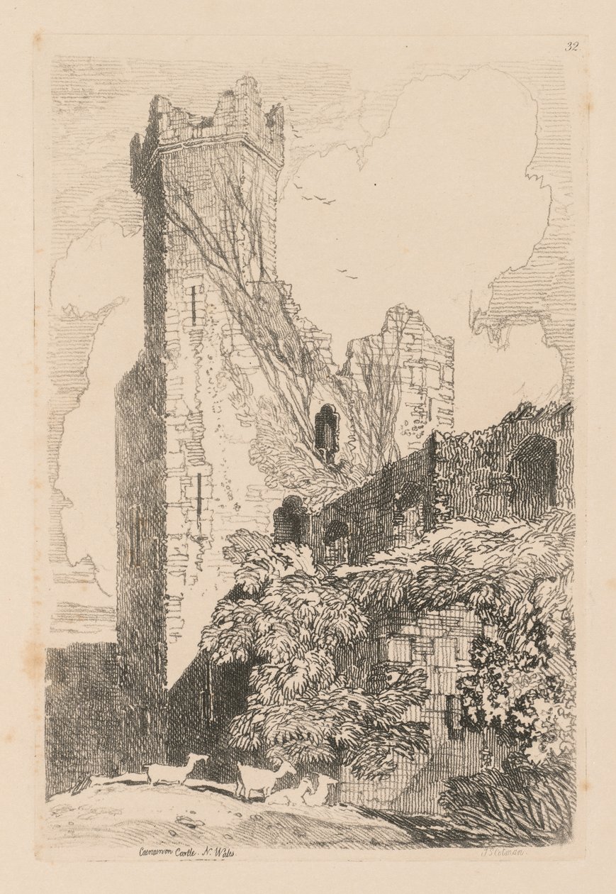 Liber Studiorum : Planche 32, Château de Caernarvon, N. Pays de Galles - John Sell Cotman