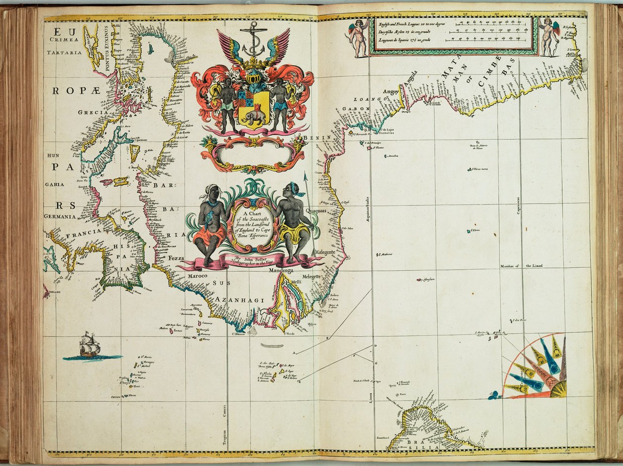 Carte des côtes maritimes de Landsend en Angleterre au Cap de Bonne-Espérance - John Seller