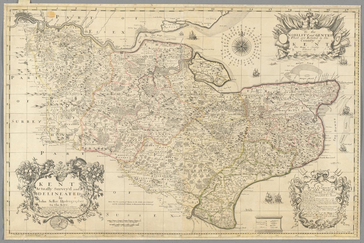 Kent, effectivement arpenté et délimité par John Seller, c.1680 (gravure) - John Seller
