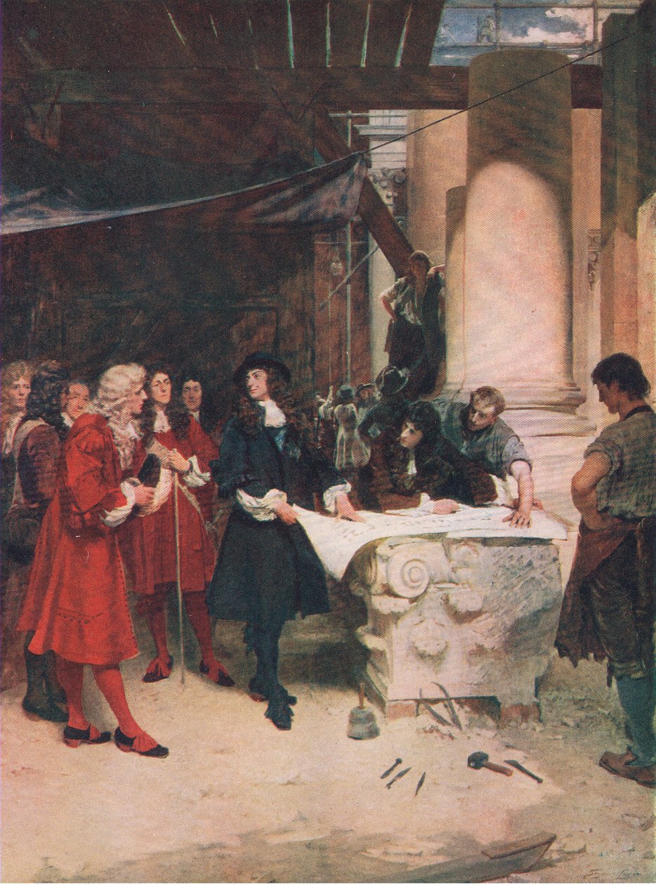 Visite du roi Charles à Wren pendant la construction de Saint-Paul, illustration de l