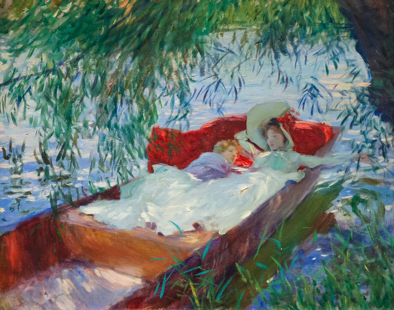 Dame et enfant endormis dans une barque sous le saule - John Singer Sargent