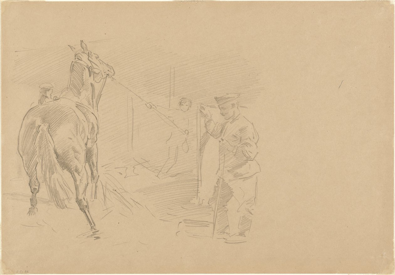 Homme tirant un cheval dans un box, 1918 - John Singer Sargent