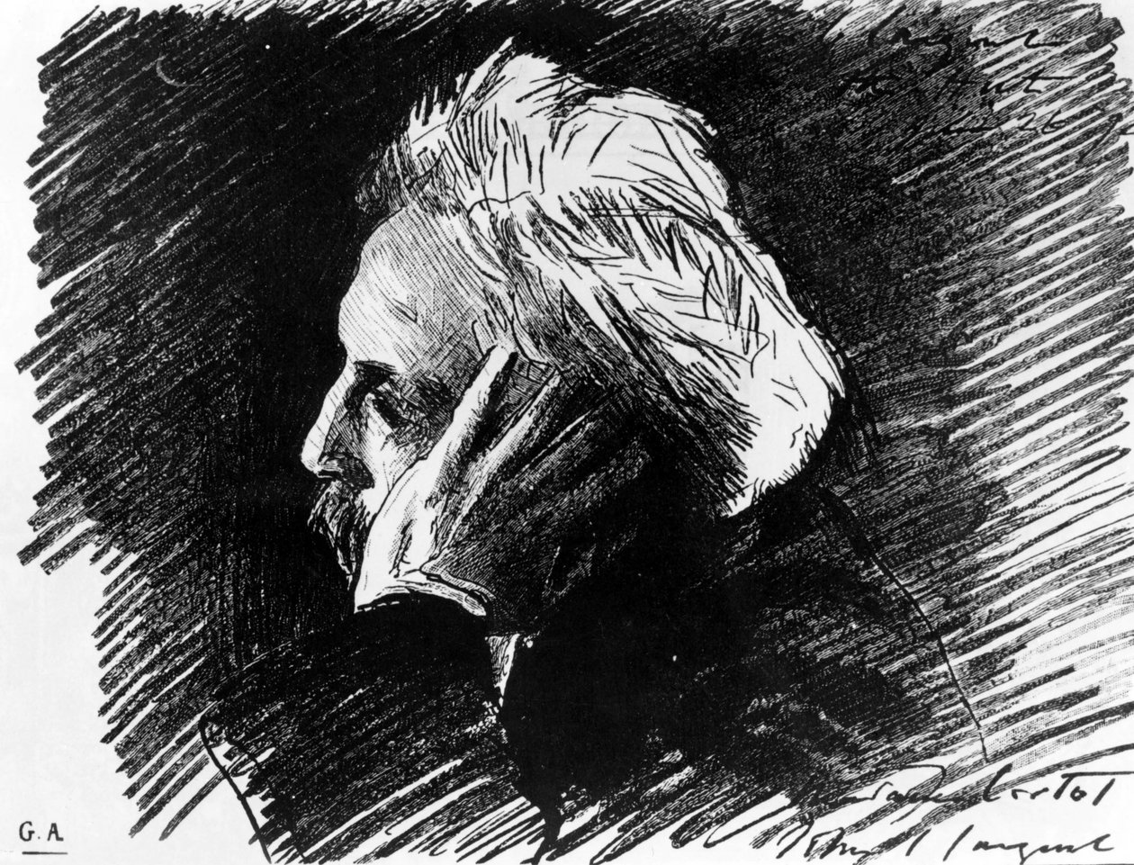 Portrait de Gabriel Fauré (1845 - 1924), compositeur français. Fusain par son ami John Singer Sargent (1898). - John Singer Sargent