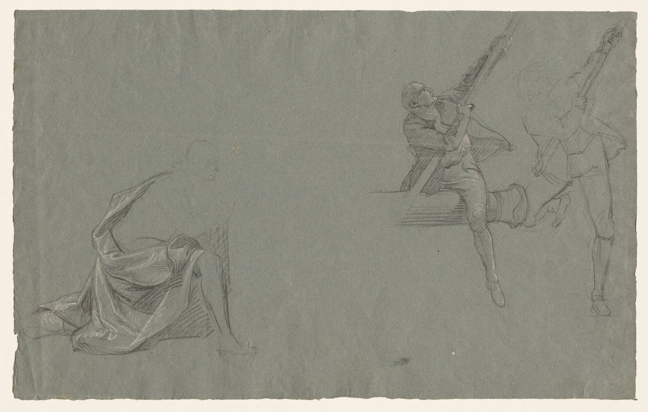 Étude de draperie, deux figures tirant un poteau, 1785-86 - John Singleton Copley