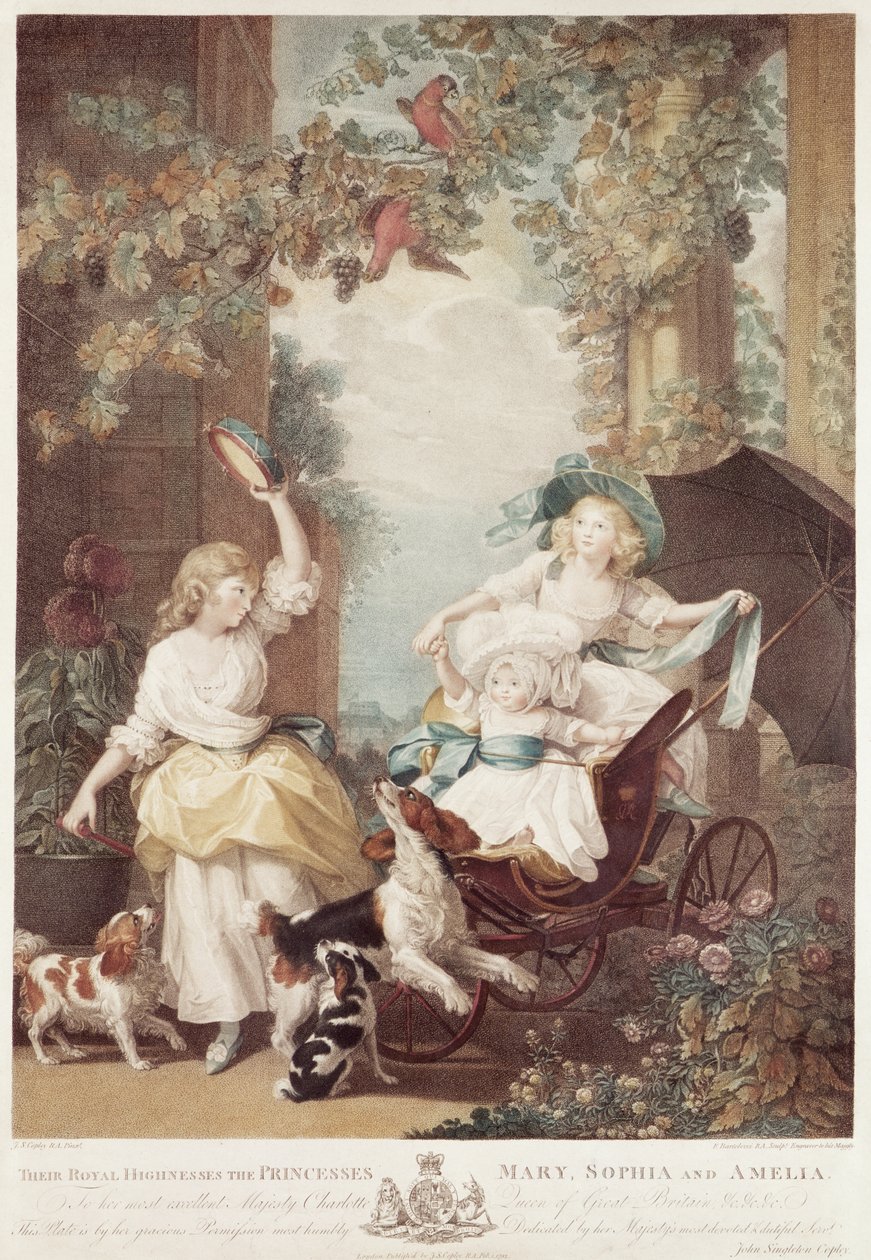 Princesses Mary (1776-1857), Sophia (1777-1848) et Amelia (1783-1810), filles de George III (gravure de Francesco Bartolozzi) - John Singleton Copley