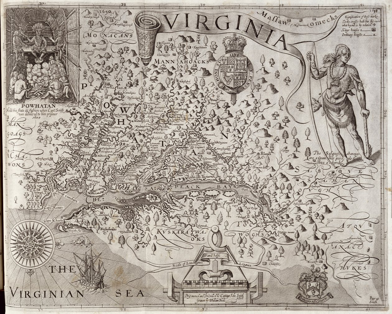 Carte de Virginie, découverte et décrite par le capitaine John Smith, gravée par William Hole, publiée en 1612 - John Smith 2