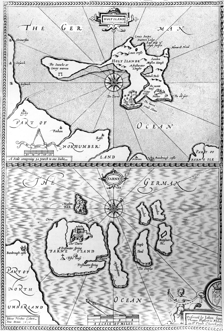 Cartes de Holy Island et Farne Island, Northumberland, de 
