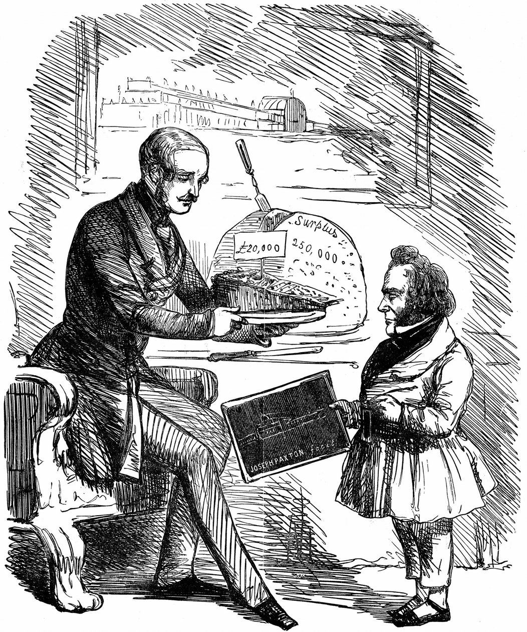 Albert, prince consort de la reine Victoria, remettant à Joseph Paxton, concepteur du Crystal Palace, une tranche de 