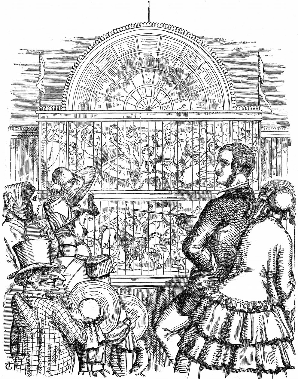 Albert, prince consort de la reine Victoria, montrant le Crystal Palace et la Grande Exposition à Hyde Park, Londres. Caricature de John Tenniel dans Punch, Londres, 1851. Gravure sur bois - John Tenniel