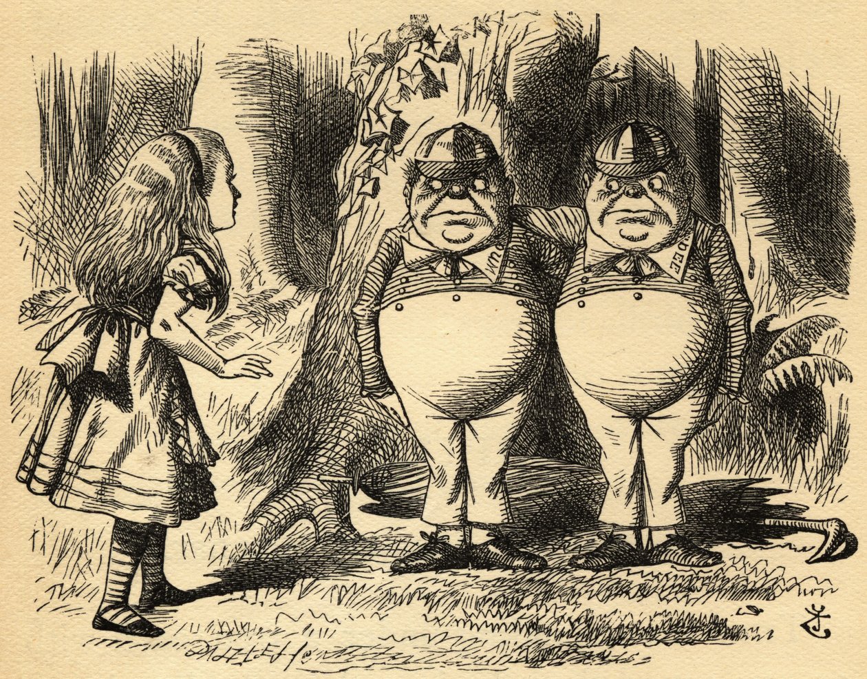Alice avec Tweedledum et Tweedledee. Illustration de Sir John Tenniel - John Tenniel