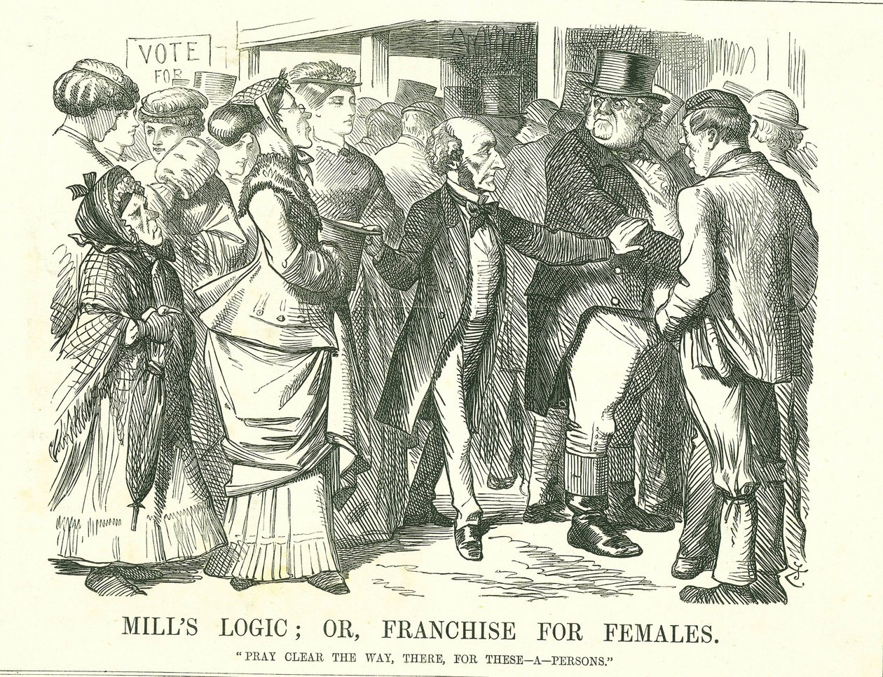 La logique de Mill: ou, le droit de vote pour les femmes: John Stuart Mill demandant à un John Bull indigné de faire place aux femmes pour qu