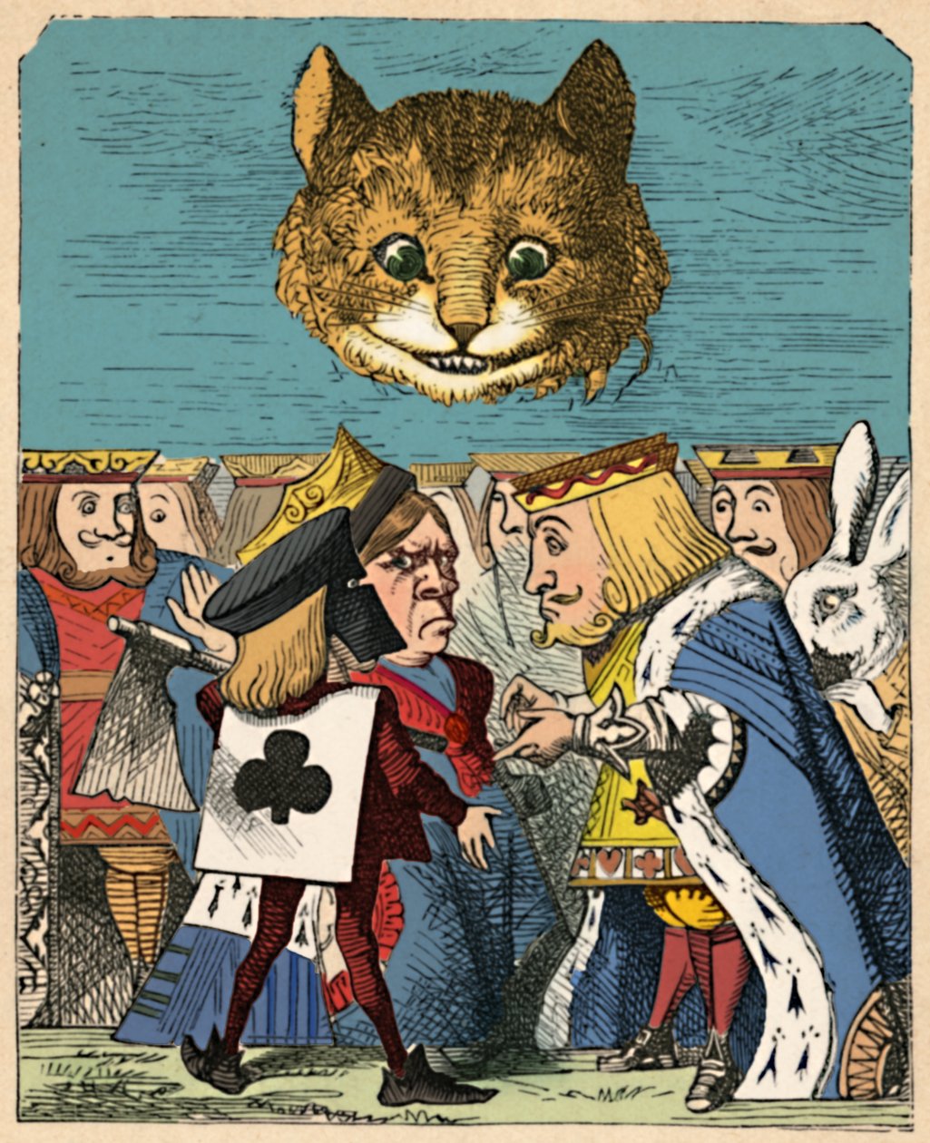 Le Chat du Cheshire regardant le Roi et la Reine Rouge se disputer - John Tenniel