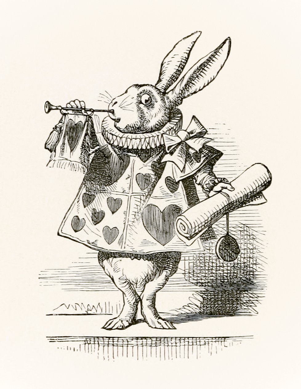 Le Lapin Blanc avec trompette et parchemin annonçant l