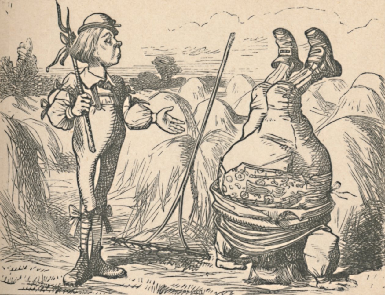 Le jeune homme parlant à son père, qui fait le poirier, 1889 - John Tenniel