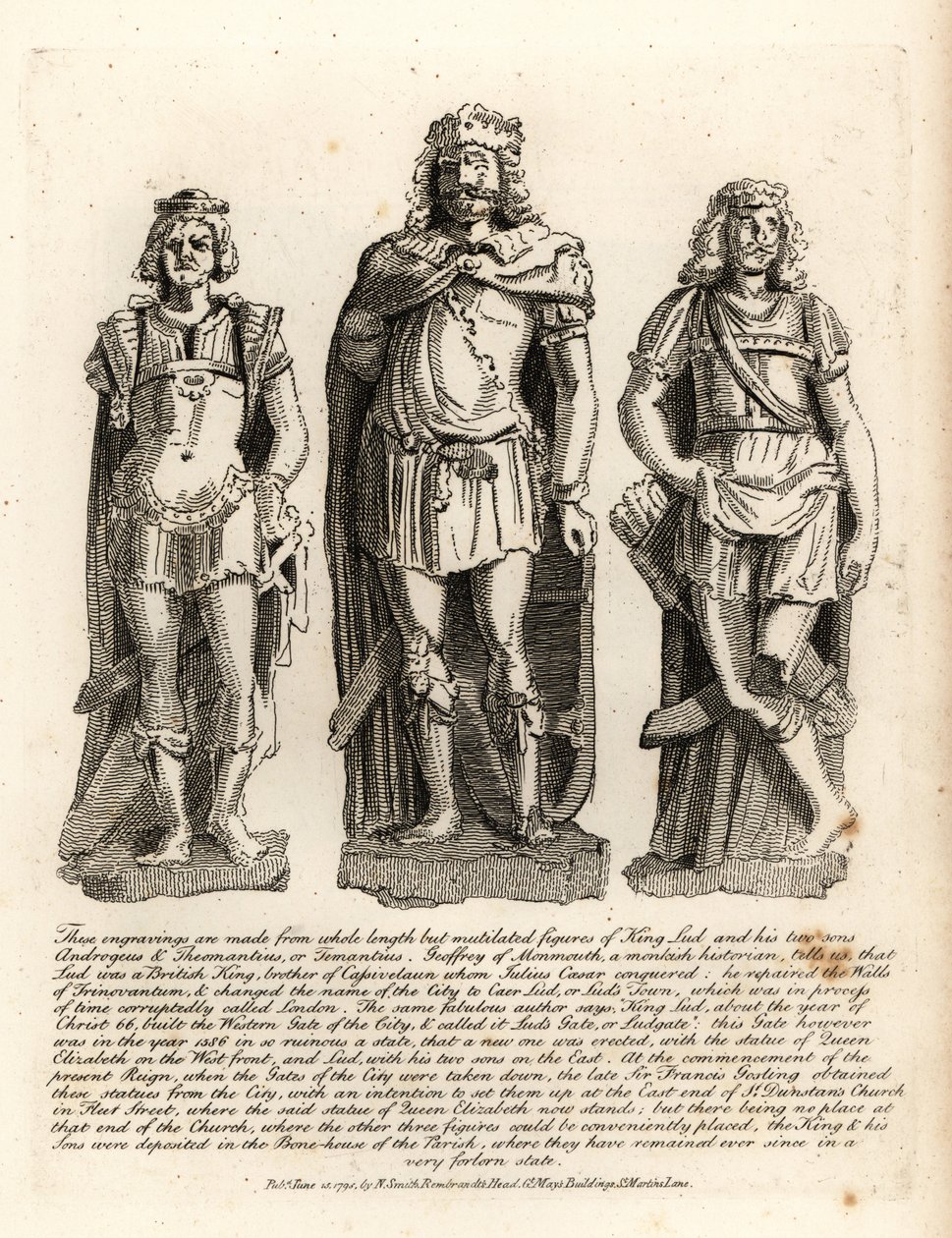 Roi britannique Lud et ses fils Angrogeus et Theomantius (Temantius), réparateur des murs de Trinovantum, plus tard Caer Lud ou Lud