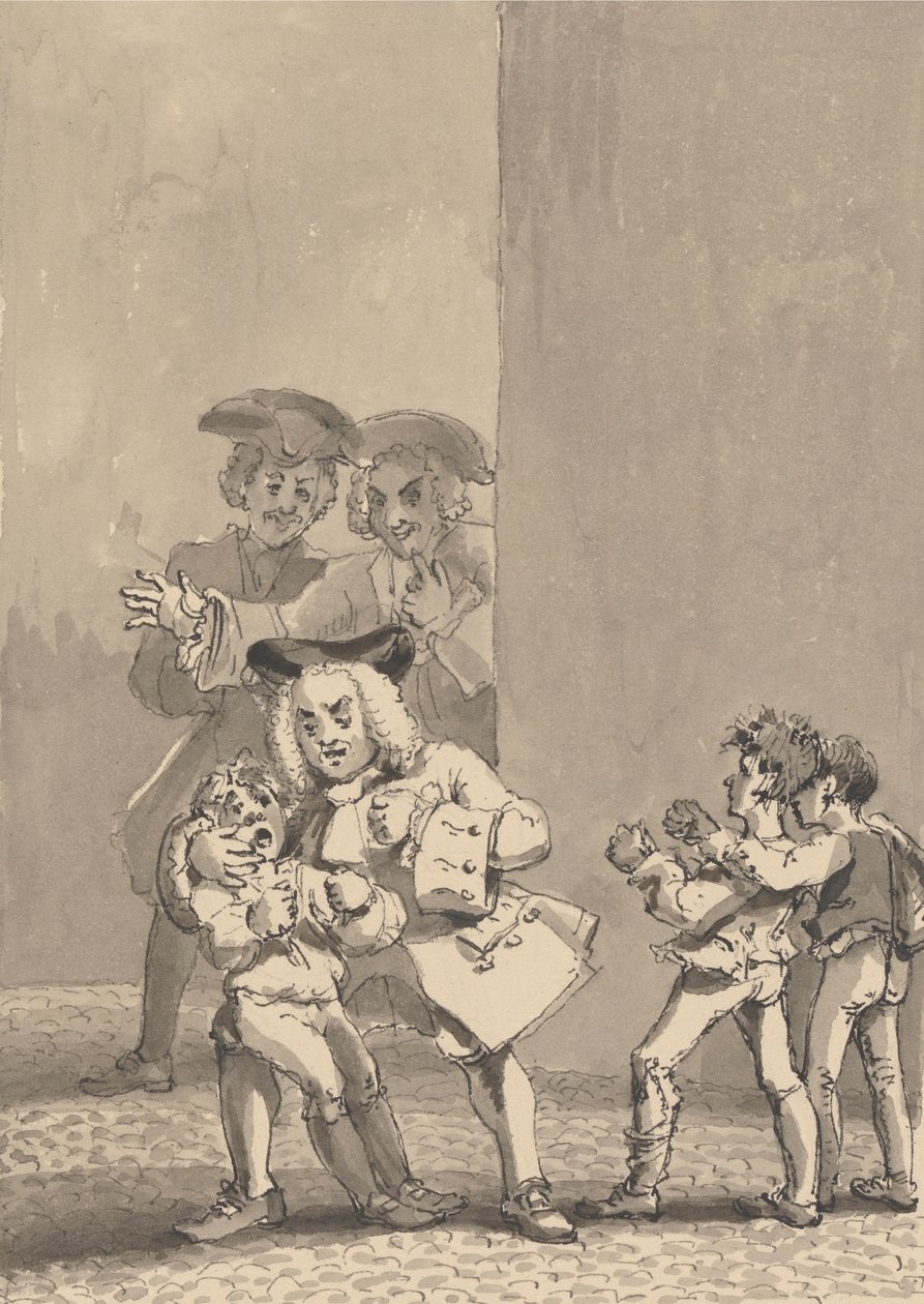 Hogarth suivi par Barry et un ami, attrapé en train de pousser un garçon à se battre pour capturer son expression craintive - John Thomas Smith