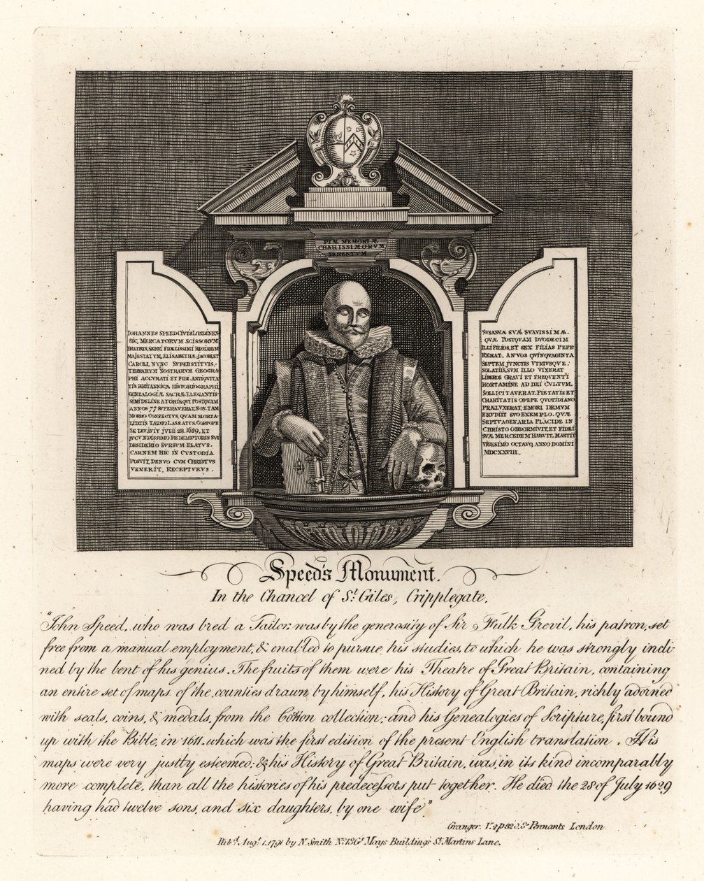 Monument de John Speed dans le chœur de St Giles, Cripplegate - John Thomas Smith