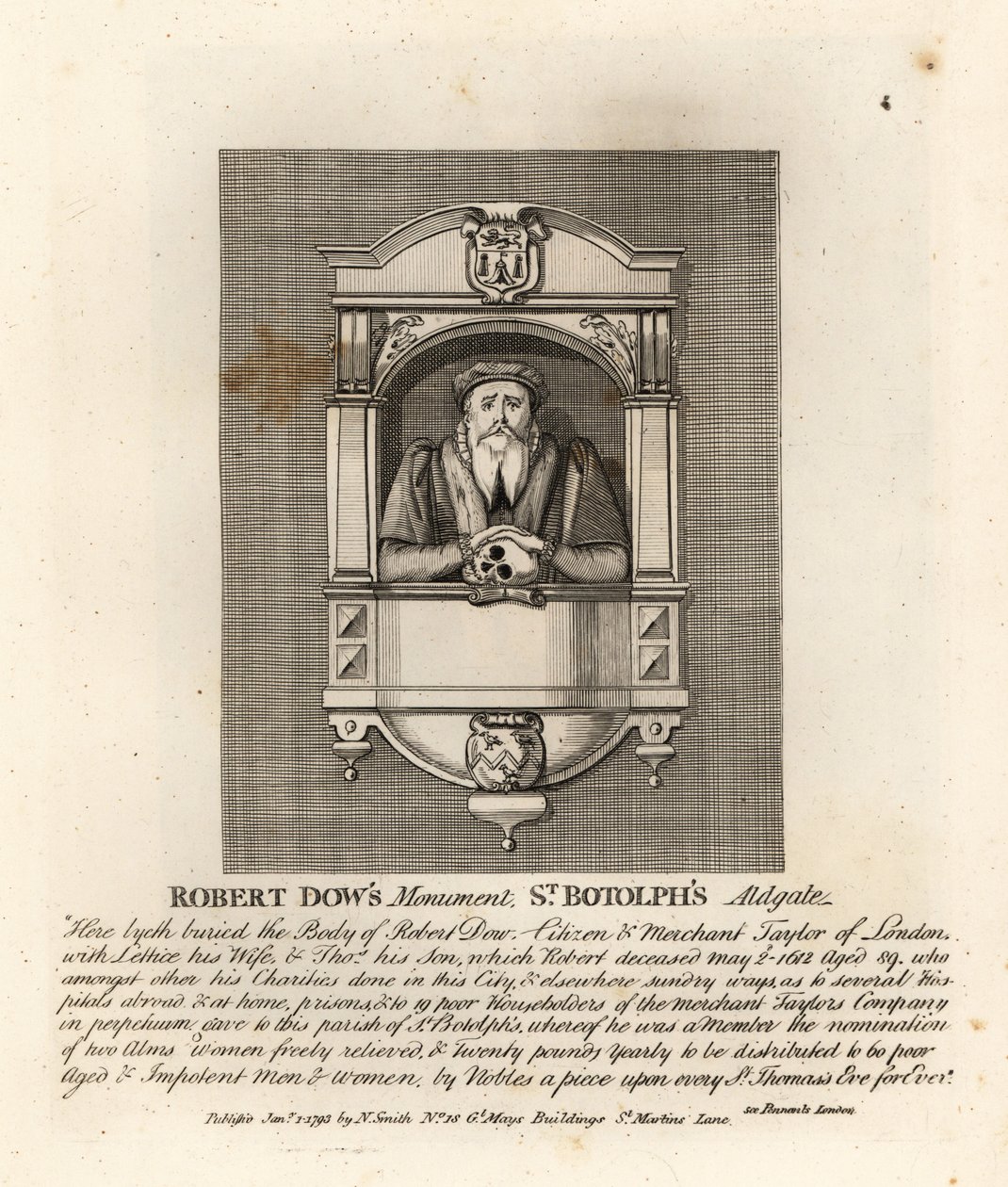 Monument au tailleur marchand et philanthrope Robert Dow à St Botolph, Adgate - John Thomas Smith