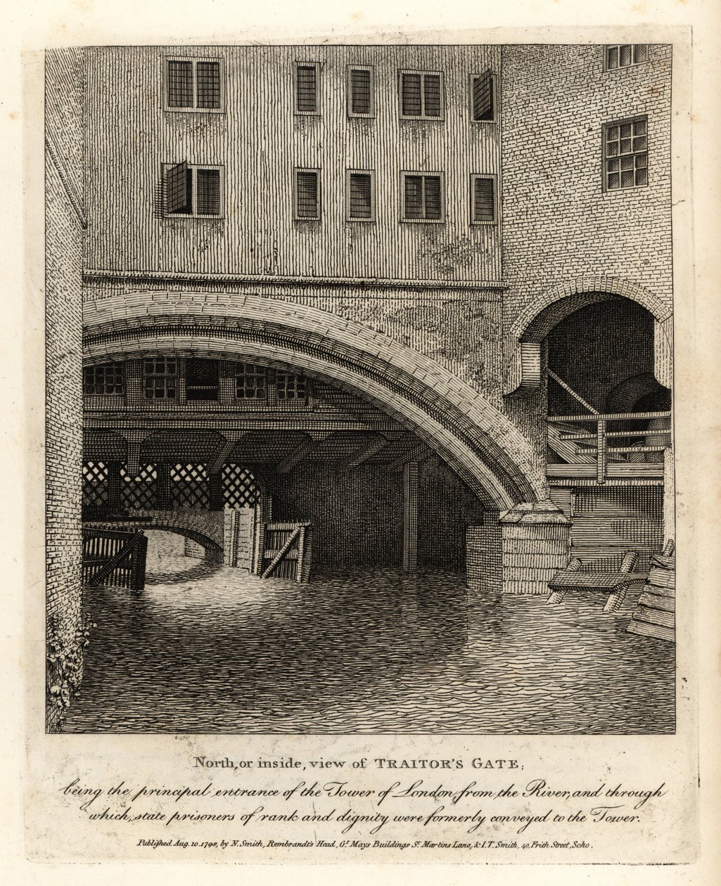 Vue intérieure de la Porte des Traîtres, entrée principale de la Tour de Londres depuis la Tamise - John Thomas Smith
