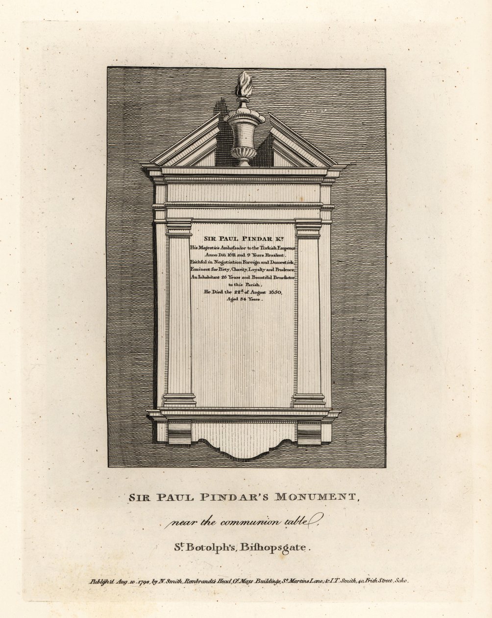 Monument de Sir Paul Pindar près de la table de communion à St Botolph, Bishopsgate - John Thomas Smith