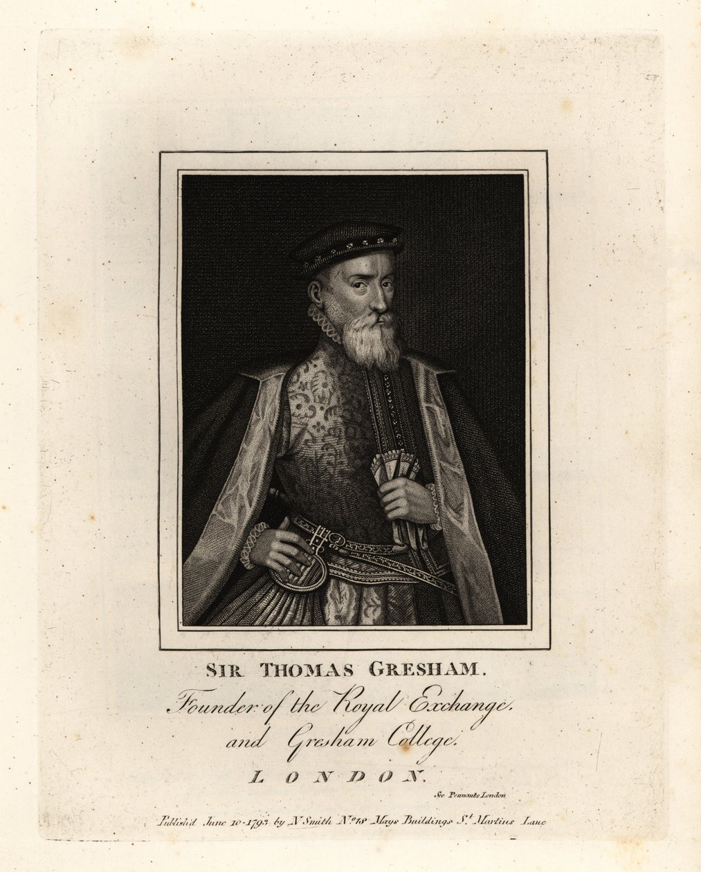Sir Thomas Gresham, marchand et financier anglais, fondateur de la Royal Exchange et du Gresham College - John Thomas Smith