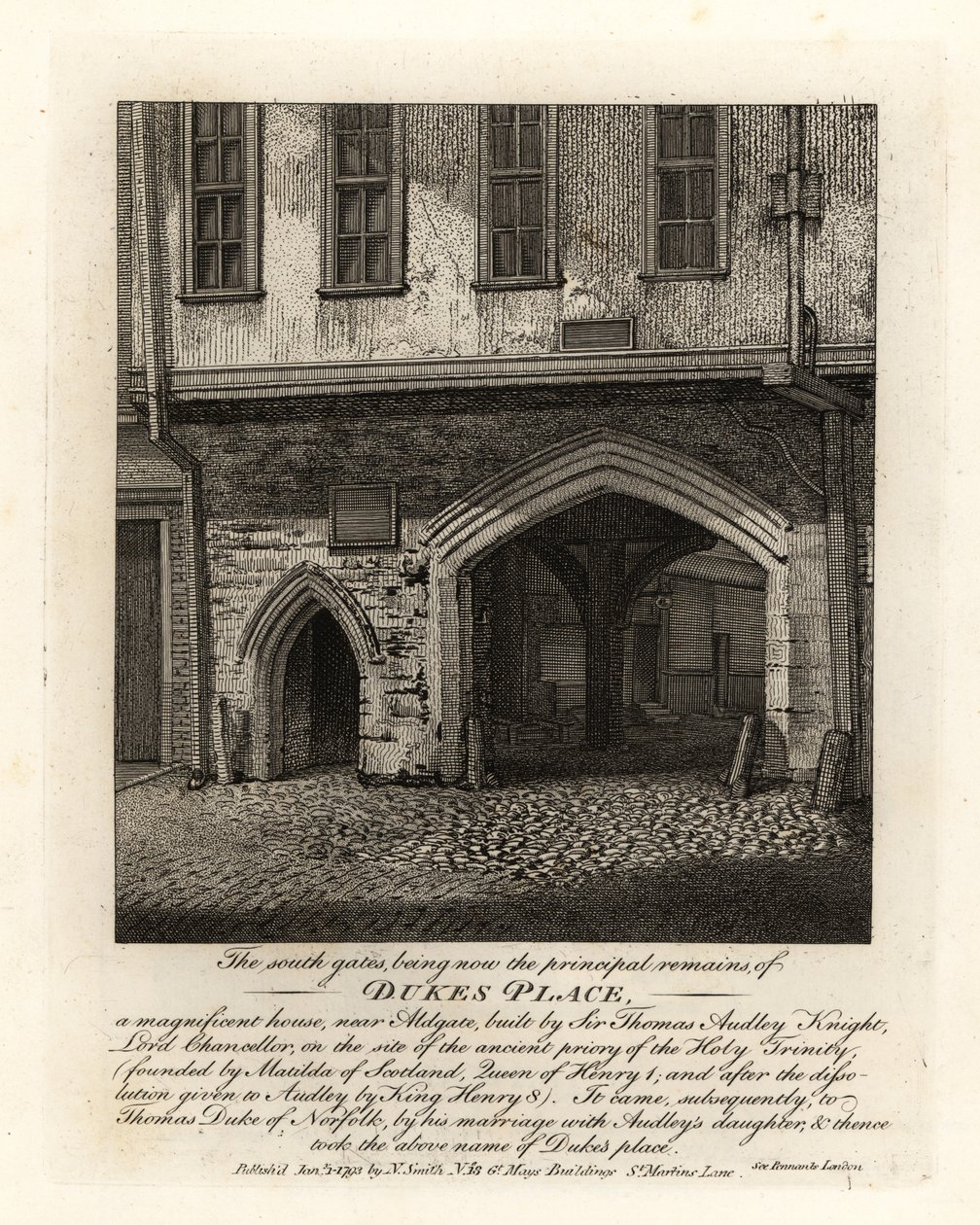Les ruines des portes sud de Dukes Place, construites par Sir Thomas Audley (1488-1544) près d