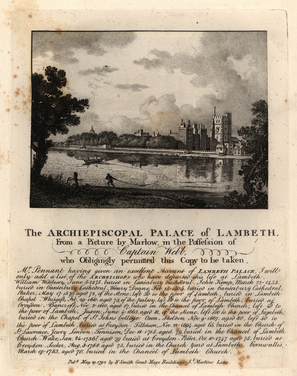 Vue du palais de Lambeth, Londres - John Thomas Smith