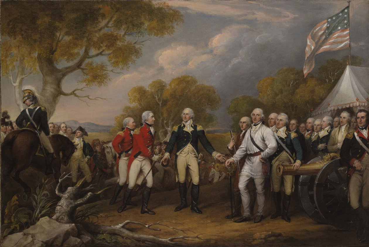 Bataille de Saratoga, le général britannique John Burgoyne se rendant au général américain Horatio Gates, 17 octobre 1777, c.1822-32 - John Trumbull