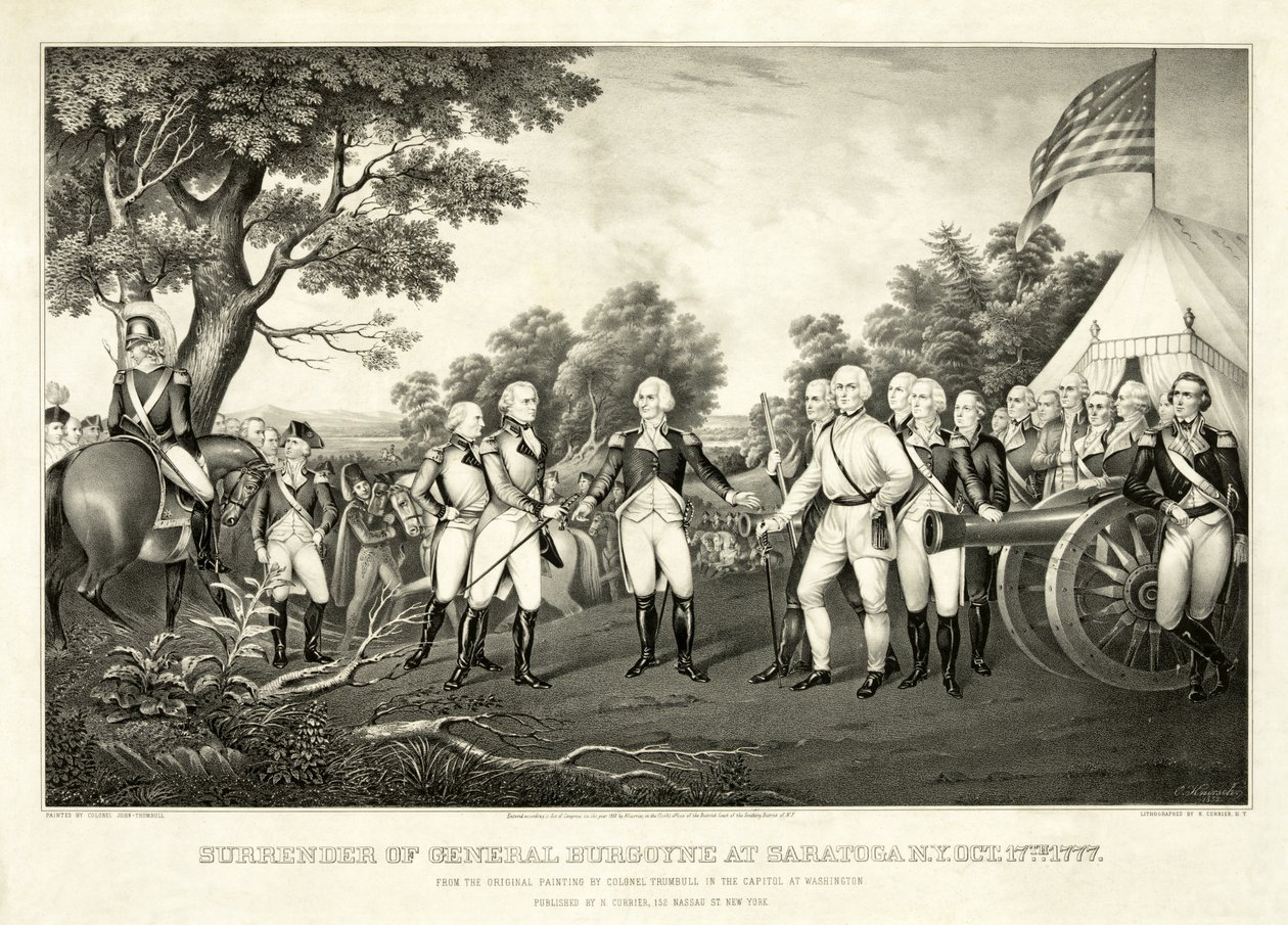 Reddition du général Burgoyne à Saratoga, N.Y., 17 octobre 1777, pub. N. Currier - John Trumbull