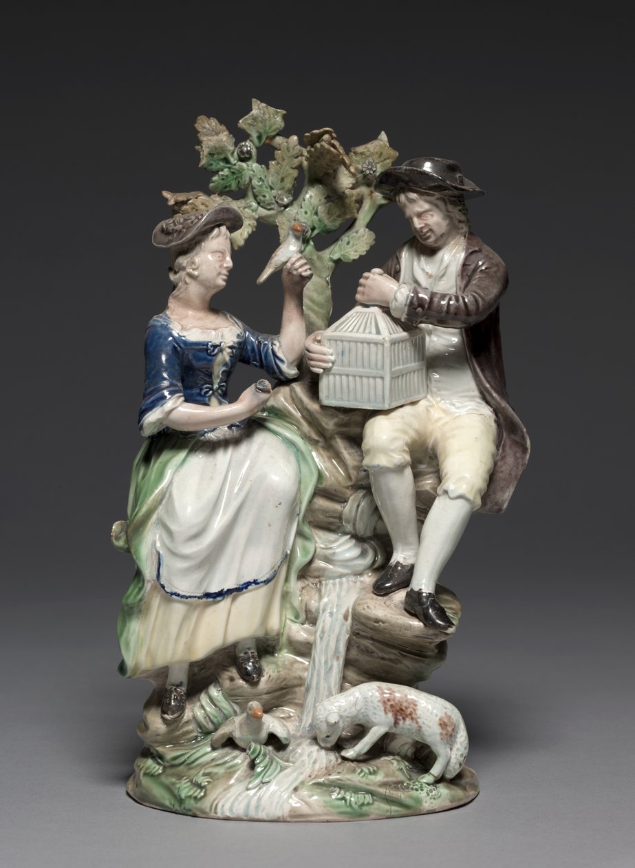 Groupe avec cage à oiseaux, fabriqué par la manufacture de Staffordshire, vers 1770 - John Voyez