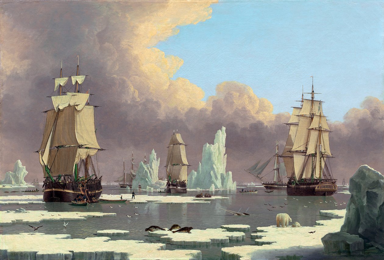 La pêche à la baleine du Nord : Le Cygne et Isabella, vers 1840 - John Ward of Hull