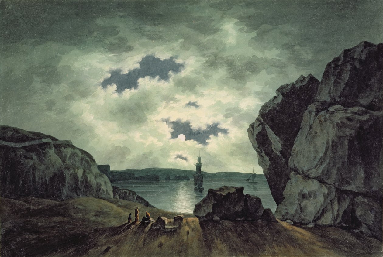 Scène de baie au clair de lune - John Warwick Smith